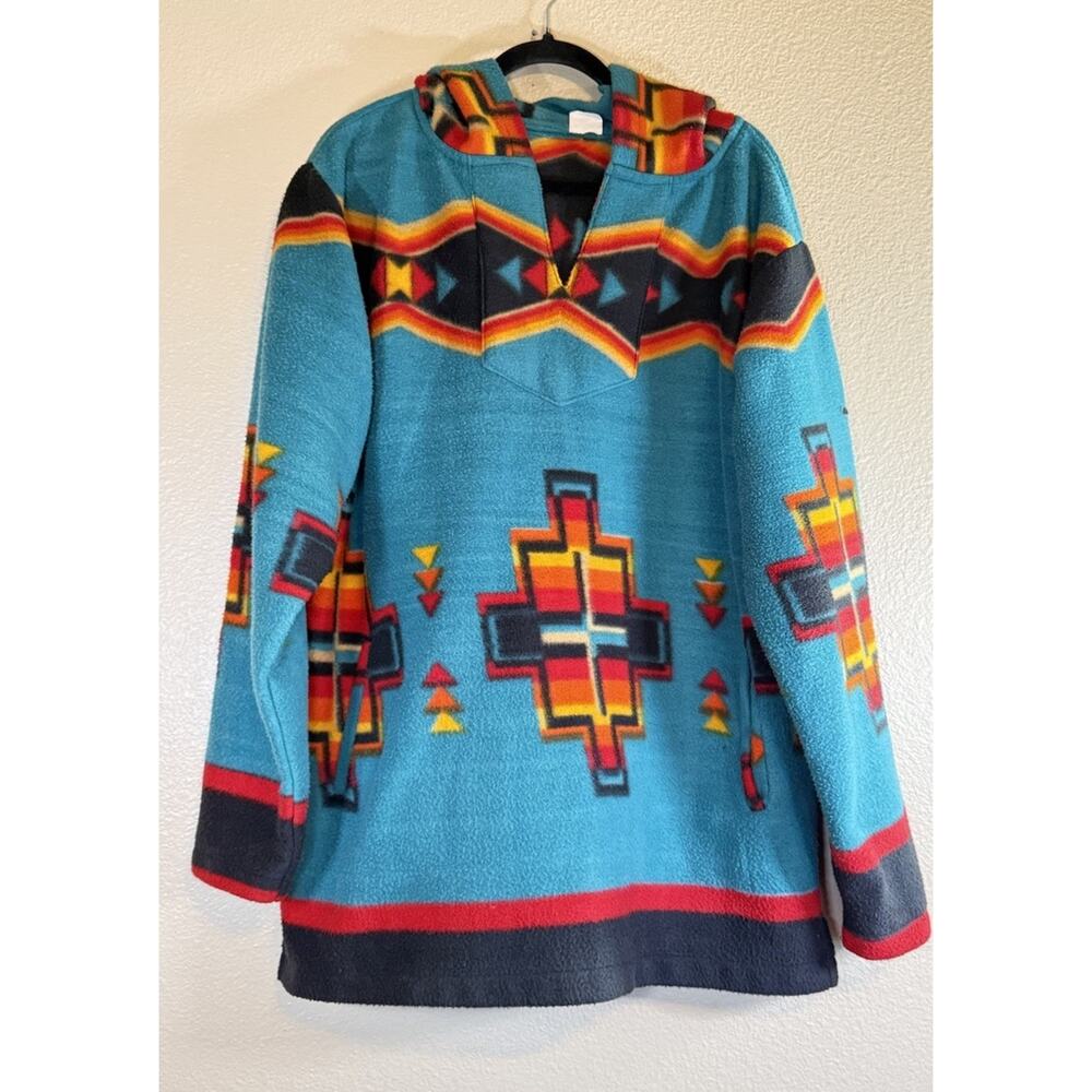 El Paso Saddle Blanket Co Hoodie Size L Multicolor Aztec Tribal Native Fleece